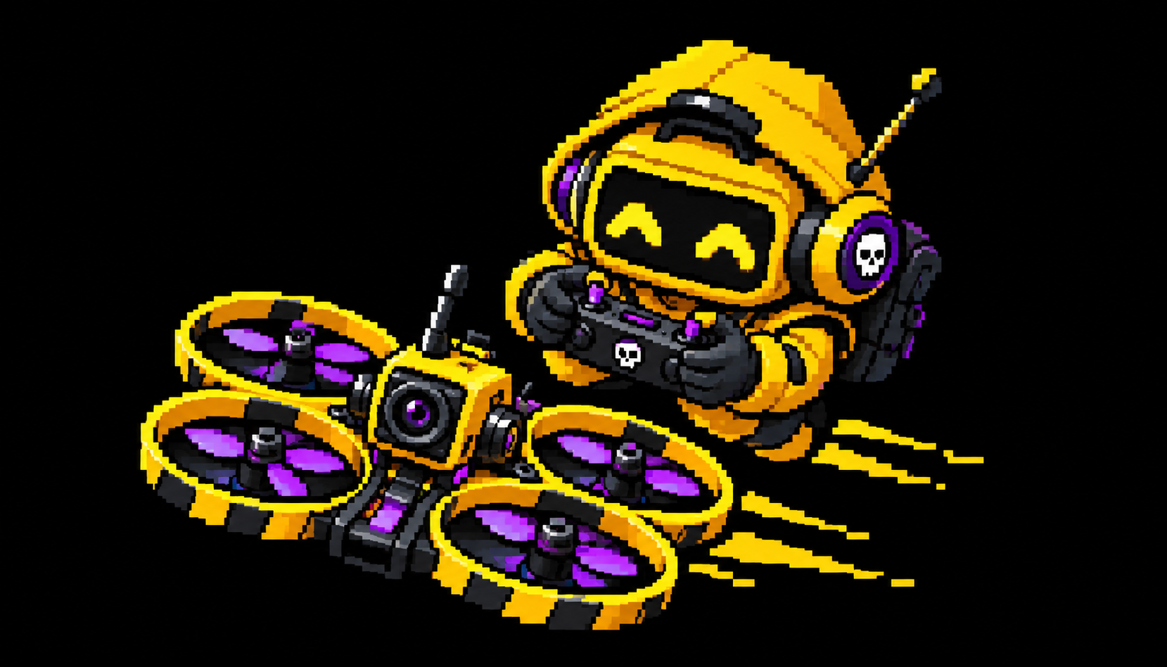 YellowB0i flying a yellow and purple drone